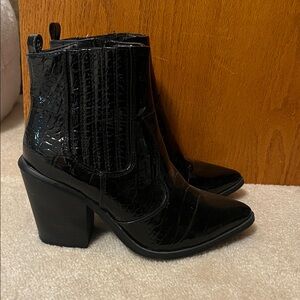 N.Y.L.A. Black Croc Ankle Boots